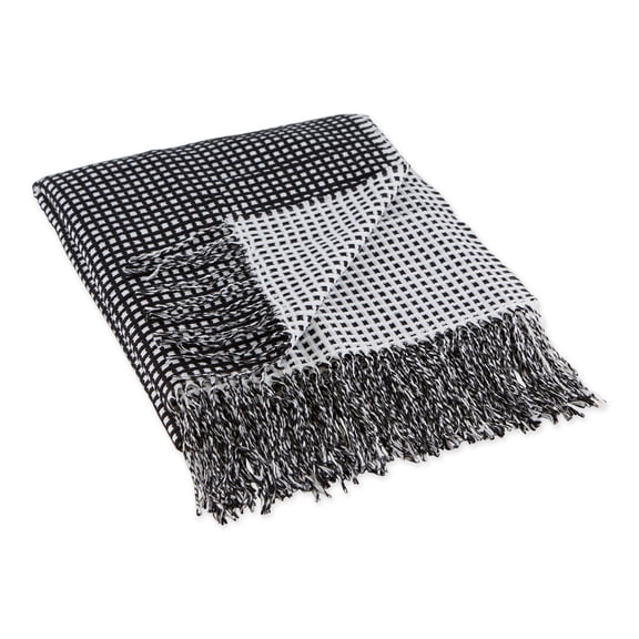 Contemporary Home Living Black and White Rectangular Waffle Knitted Acrylic Decorative Throw 50" x