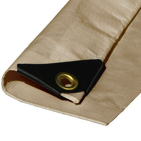 (Beige/Tan) Heavy Duty Premium Poly Tarp 12 Mil Thickness 3 Ply Coated Reinforced Canopy 6 oz 3