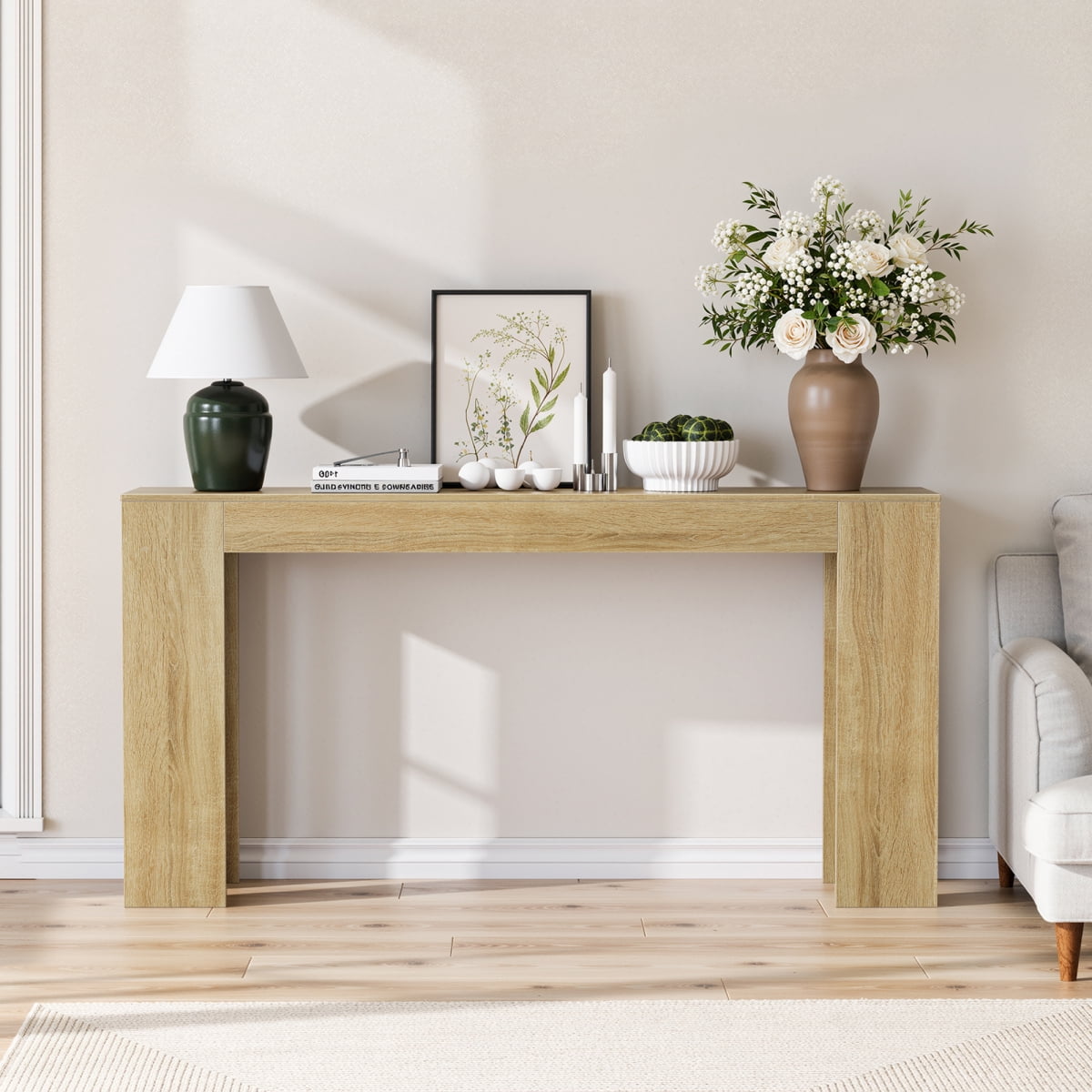 Extra Long Oak Console Table Farmhouse Sofa Table Narrow Entryway Foyer Accent Table