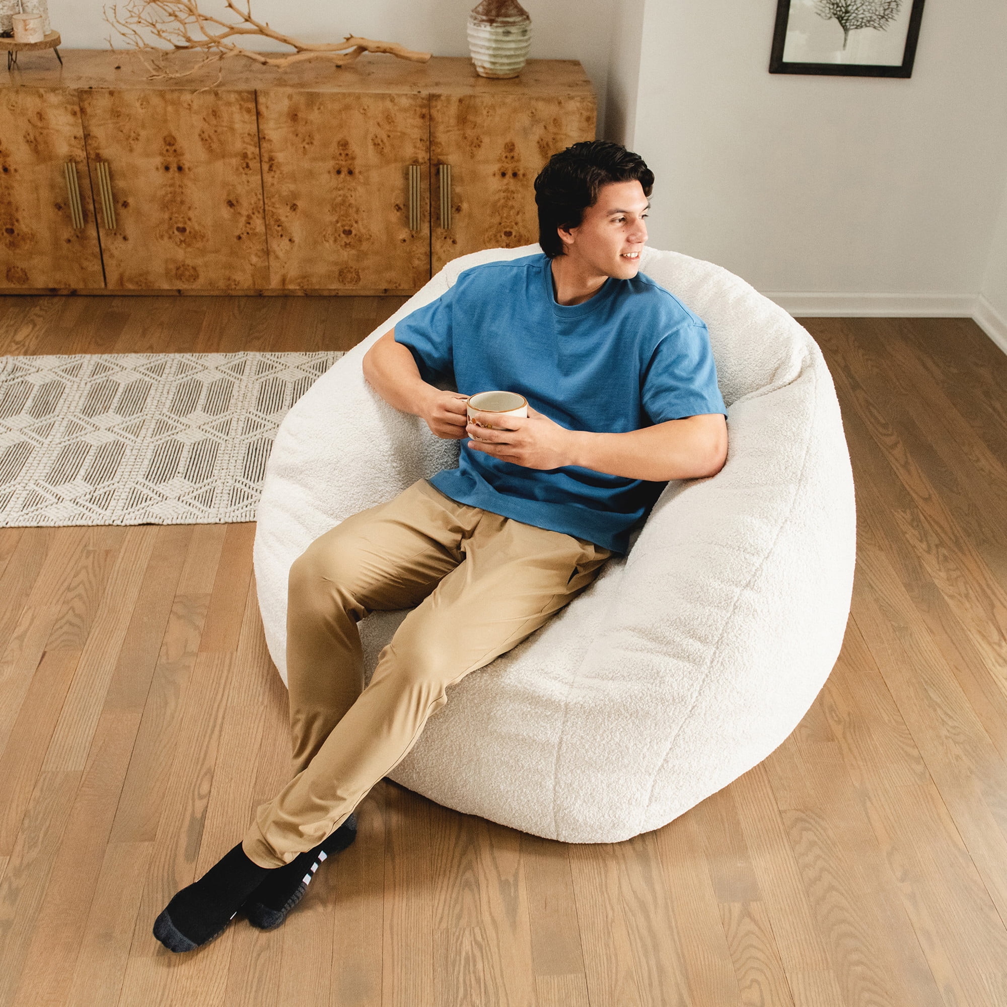 Big Joe Cloudberry Bean Bag Chair, Foam-Filled Structured Seat, Teddy Boucle, Icing, Adults