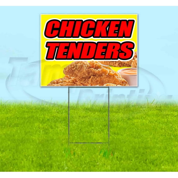 Chicken Tenders Yellow Background (18" x 24") Yard Sign, Includes Metal Step Stake