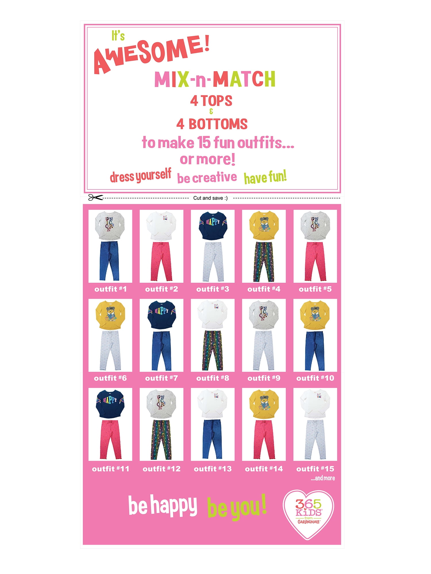 365 Kids From Garanimals Girls Mix & Match Kid-Pack Gift Box, 8-Piece Outfit Set, Sizes 4-10