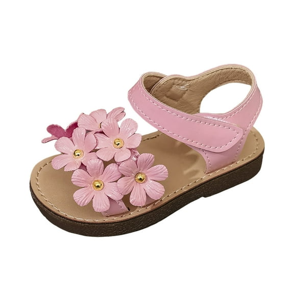 Gubotare Little Girl's Open Toe Summer Princess Flat Flower Sandals Toddler Sandals Size 10 (Pink,Little Kids 10)