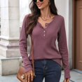 thumbnail image 5 of Women Blouses Slim Fit Button Down V Neck Henley Shirt Brick Red XXL, 5 of 8