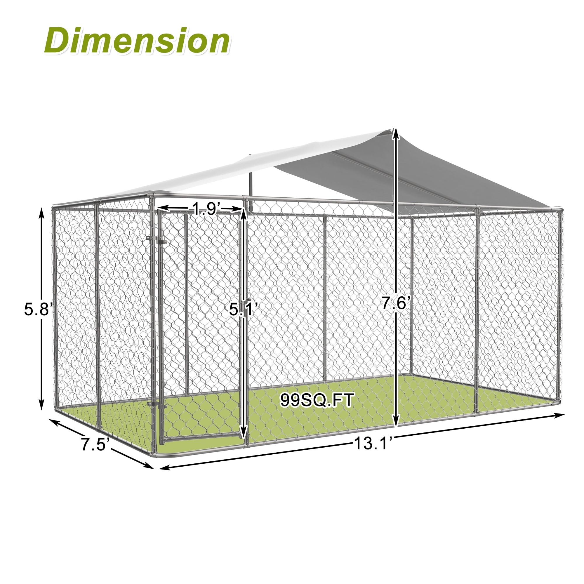 LZBEITEM 13 x 7.5 ft Outdoor Dog Kennel Dog Cage Dog Playpen Dog Fence Chicken Coop Hen House Heavy Duty Pet Playpen with Large Galvanized Chain Link with UV & Water Resistant Black Proof Cover