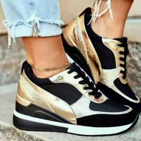 

Basket Eva Glow High Heeld Wedge Sneakers for Women Platform Casual Lace-Up 43 Gold