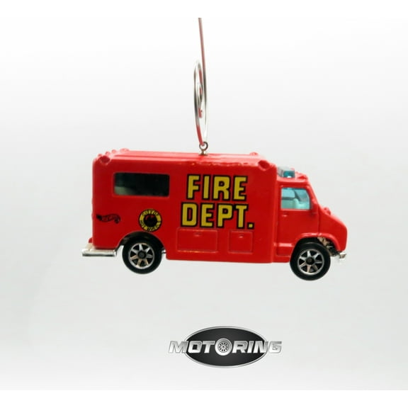 Fire Dept Red Truck Ambulance Car Rare Christmas Ornament Diecast