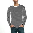 thumbnail image 5 of Men's Long Sleeve Striped T-Shirts Crew Neck Jersey Knit Top Classic Horizontal Stripe Regular Fit Pullover Soft Stretch Breathable Tee Casual Daily Wear Pajama, 5 of 6