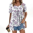 thumbnail image 2 of Clears Daisy Tee Shirts for Women Fake Two Piece Blouses Square Neck Tee Causal Pleated Short Sleeve Shirts Floral Cottage Tunic Tops Loose Fitted T Shirts Dressy Causal Blouse Holiday Party Clothing, 2 of 7
