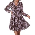 thumbnail image 3 of PRETTYGARDEN Women Floral Long Sleeve Mini Dress | Fall Wedding Guest Dresses, V Neck, Fit & Flare, Ruffle Hem A-Line, Short Chiffon Dress, Elegant Holiday Party, Date Outfits, 3 of 9