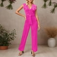 thumbnail image 2 of Women's V Neck Sleeveless Solid Jumpsuit With Belted Wide Leg Pants Formal Pant Suits for Women Evening Wear New Years Outfits for Women Loose Jumpsuit Winery Outfit for Women Boiler Suit Women Womens, 2 of 9