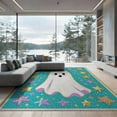 thumbnail image 2 of ODIKA 6'x9' Washable Area Rug Ghost Halloween Guitar Boho Mosaic Cute Cartoon Faces Kawaii for Queen Size Bedroom, Under Bed, Master Suite, Easy Care, Non-Shedding, 2 of 7