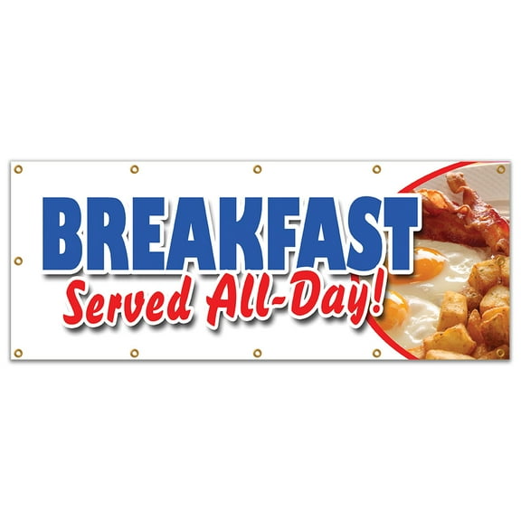 48"x120" BREAKFAST SERVED ALL DAY BANNER SIGN bacon eggs pancakes waffles grits