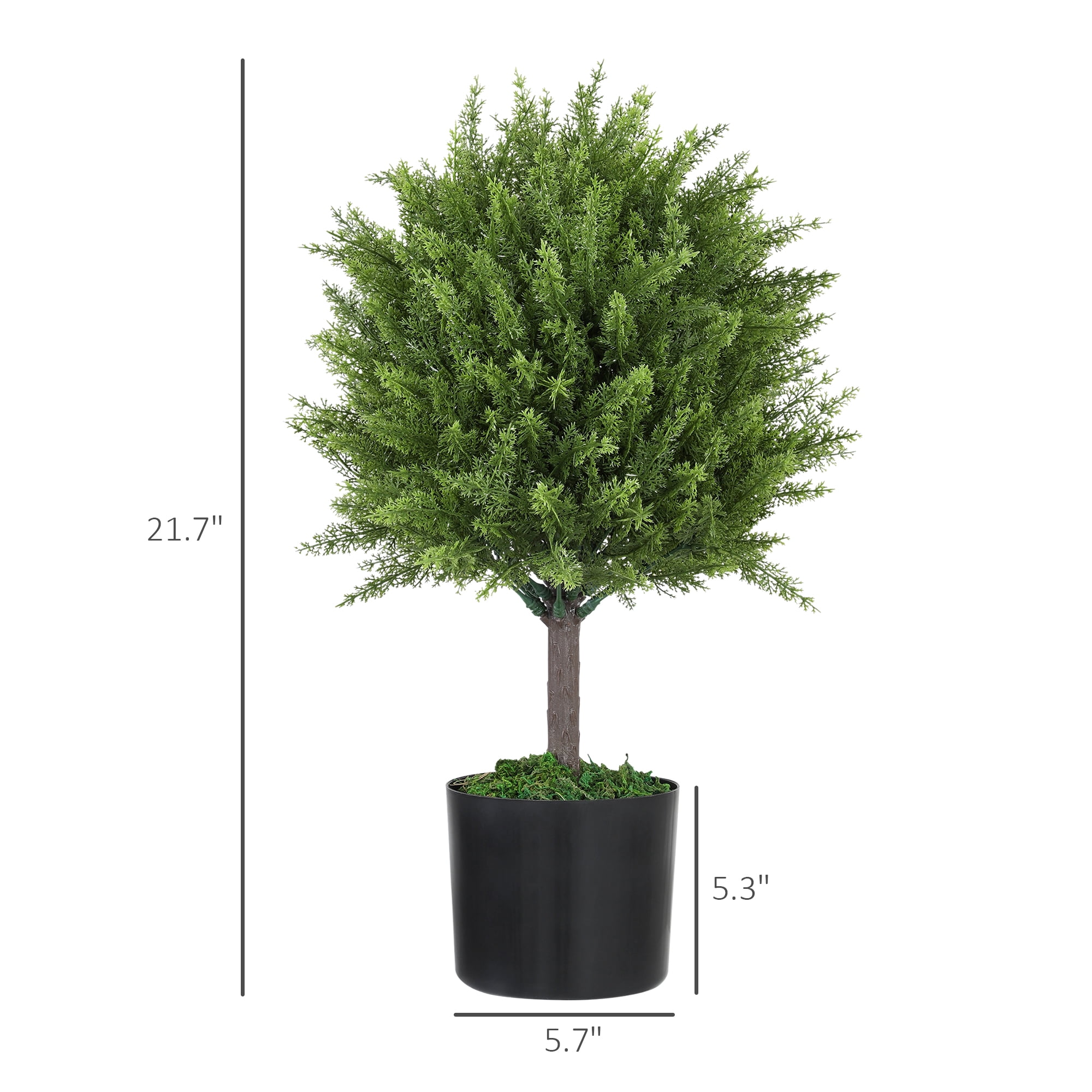 HOMCOM Set of 2 Decorative Artificial Plants, Cedar Topiary Trees in Pots, Fake Plants for Home Indoor outdoor Decor, Green