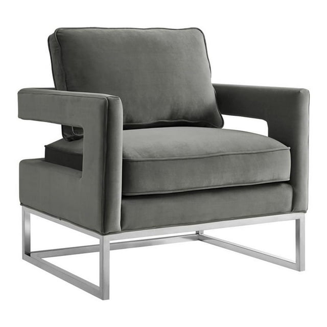TOV Furniture Avery Chaise Moderne de 20 Pouces en Velours et Acier Inoxydable, Gris/argent