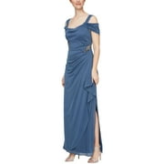 Alex Evenings Long Cold Shoulder Dress with Cowl Neckline (Womens, Wedgewood, 8)