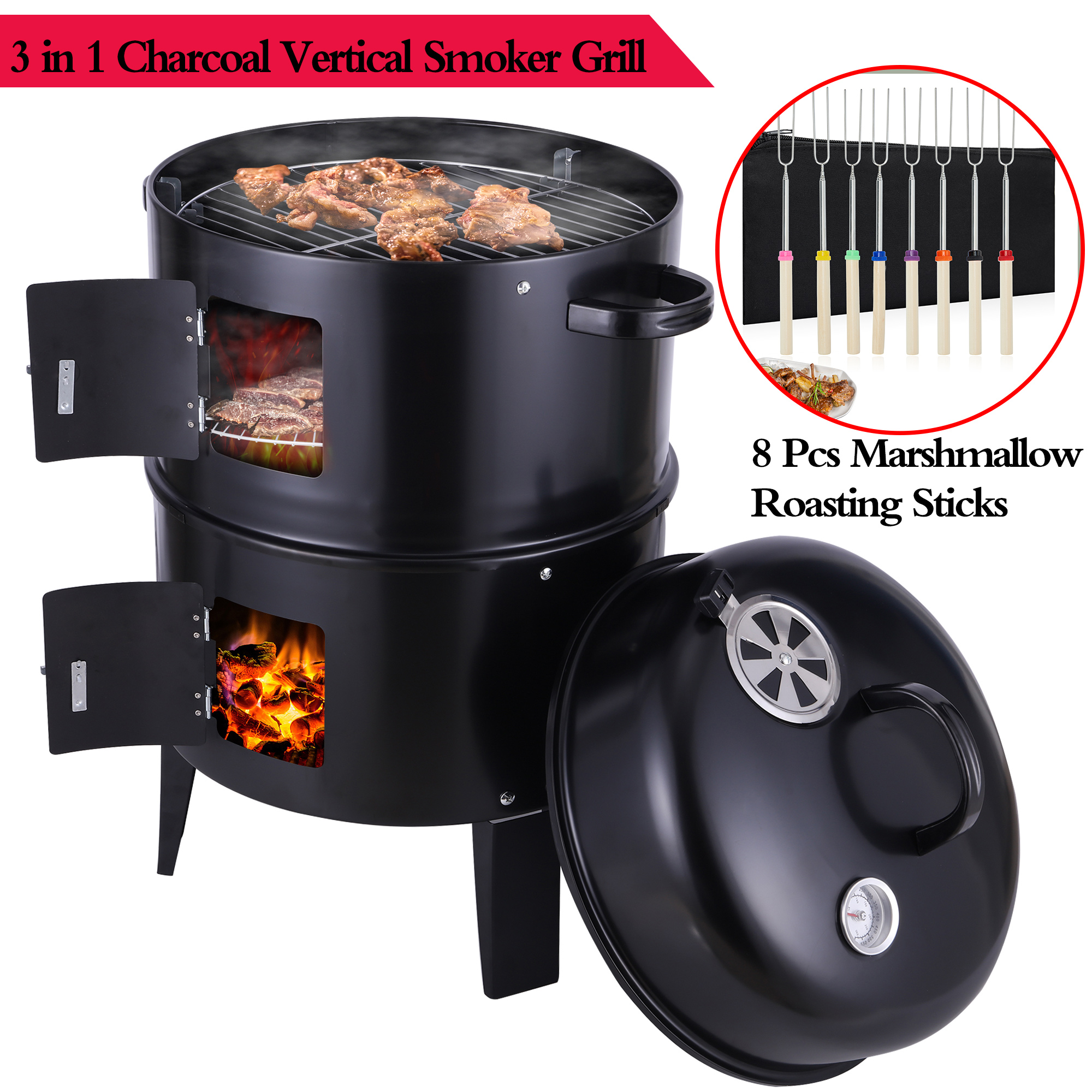 LELINTA Charcoal Grill Portable BBQ Grill, with Oversize Cooking Area, Outdoor Cooking Grill with 2 Individual Lifting Charcoal Trays and 8PCS Marshmallow Roasting Sticks - image 1 of 8