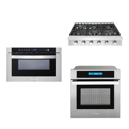 3 Piece Kitchen Package With 36" Slide-In Gas Cooktop 24" Built-In Microwave Drawer 24" Single Electric Wall Oven