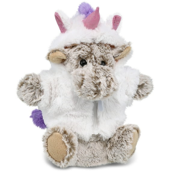 DolliBu Moose Unicorn Plush Stuffed Animal Hand Puppet Toy - Super Soft Moosecorn Dress Up with Removable Plush Unicorn Outfit, Cute Fantasy Wildlife Gift - 10 Inches