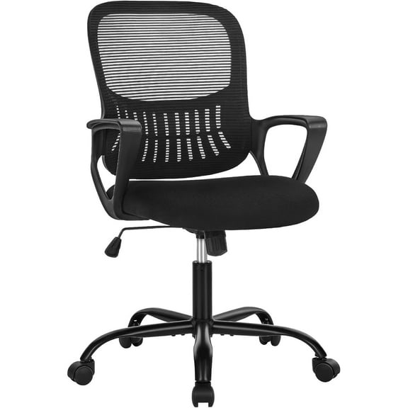 Ergonomic Mid-Back Mesh Office Chair with Lumbar Support, Swivel Rolling Desk Chair with Armrests and Wheels for Home and Study Use, Black