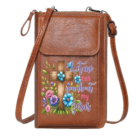 OIDERY Customized Small Bags Ladies Cell Phone Purse Vibrant Flowers Religious Devotion Wooden Cross Romantic Gifts for Wife Girlfriend Printed Gift