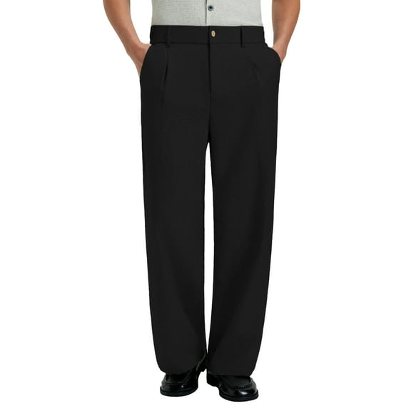 FEDTOSING Mens Linen Casual Dress Pants Old Money Pleated Baggy Slacks Wide Leg Relaxed Fit Trousers
