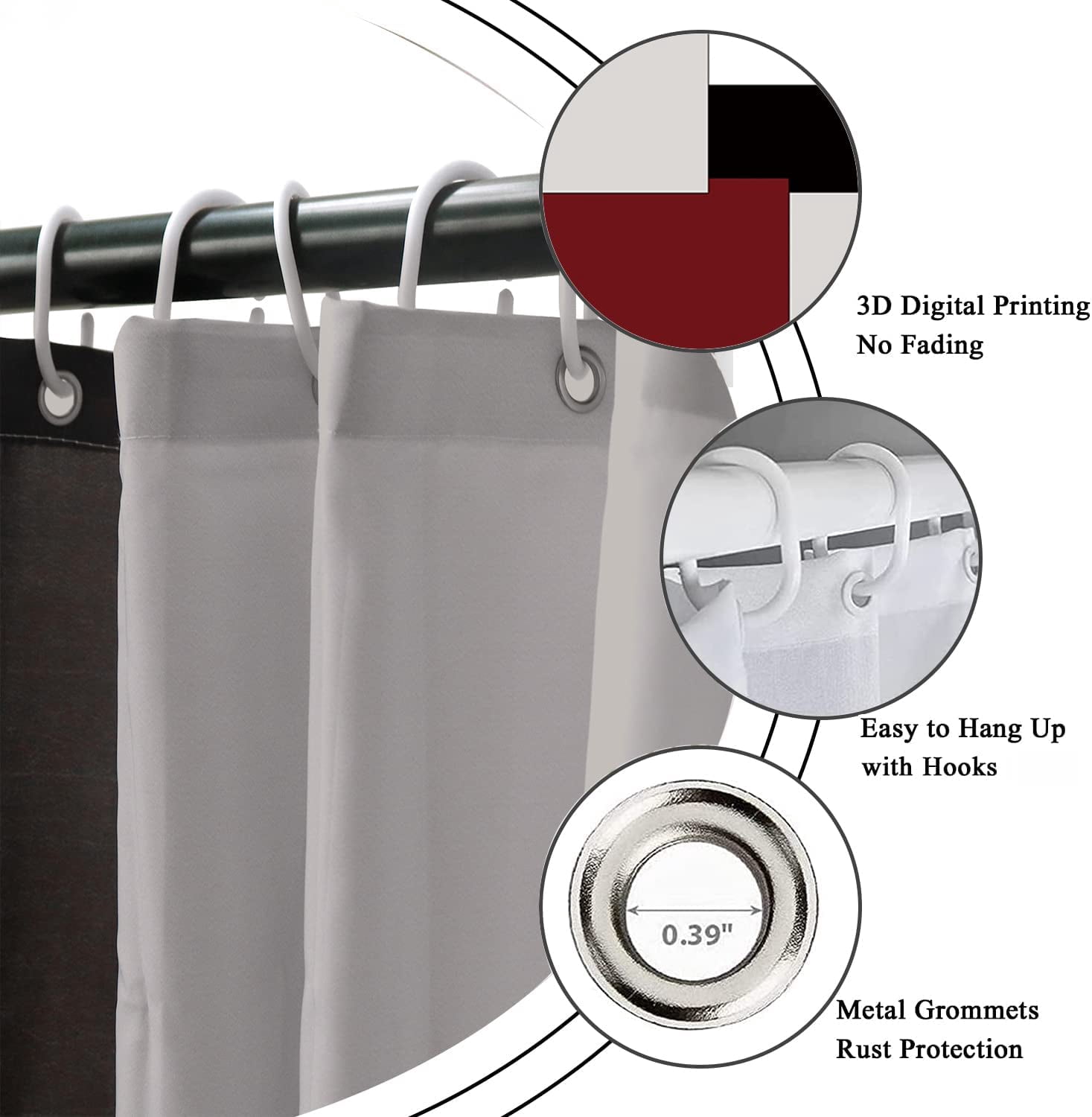 Burgundy Geometric Shower Curtain, Burgundy Grey Black Geometric Shower Curtain Contemporary Bathroom Curtain Bathtub Home Decor Waterproof Fabric Machine Washable with 12 Hooks