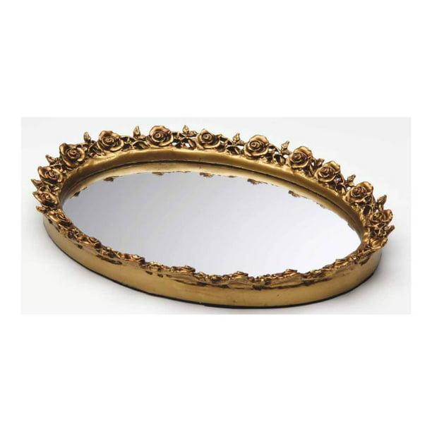 Rose Oval Mirror Tray Antique Gold, Antique Gold Mirrored Tray