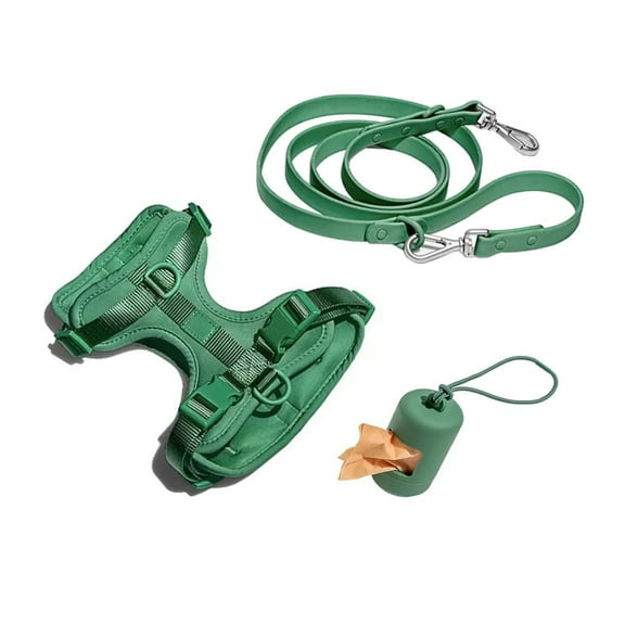 Adjustable Dog Harness, Leash and Poop Bag Holder Set, No Pull Pet Harness for Small Medium Large Dogs, Outdoor Walking, Soft Padded Vest Harness (Forest Green, Large)