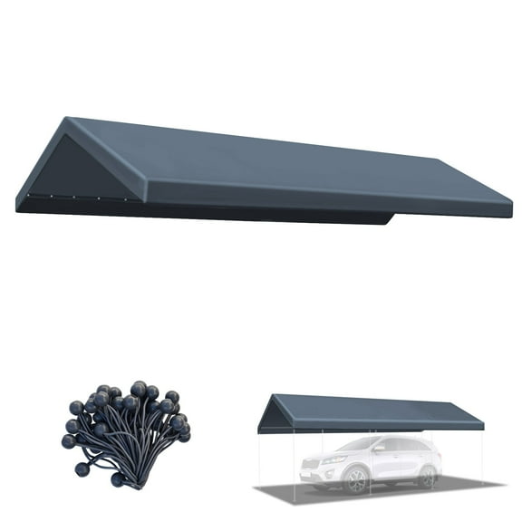 SUNRISEUMBRELLA Upgraded Muliti Color Canopy ONLY 10'x20' Carport Replacement Canopy Outdoor Tent Garage Top Tarp Shelter Cover with Ball Bungees (Grey)