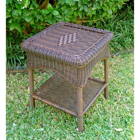 Wicker Resin Two Tier Patio Side Table Mocha