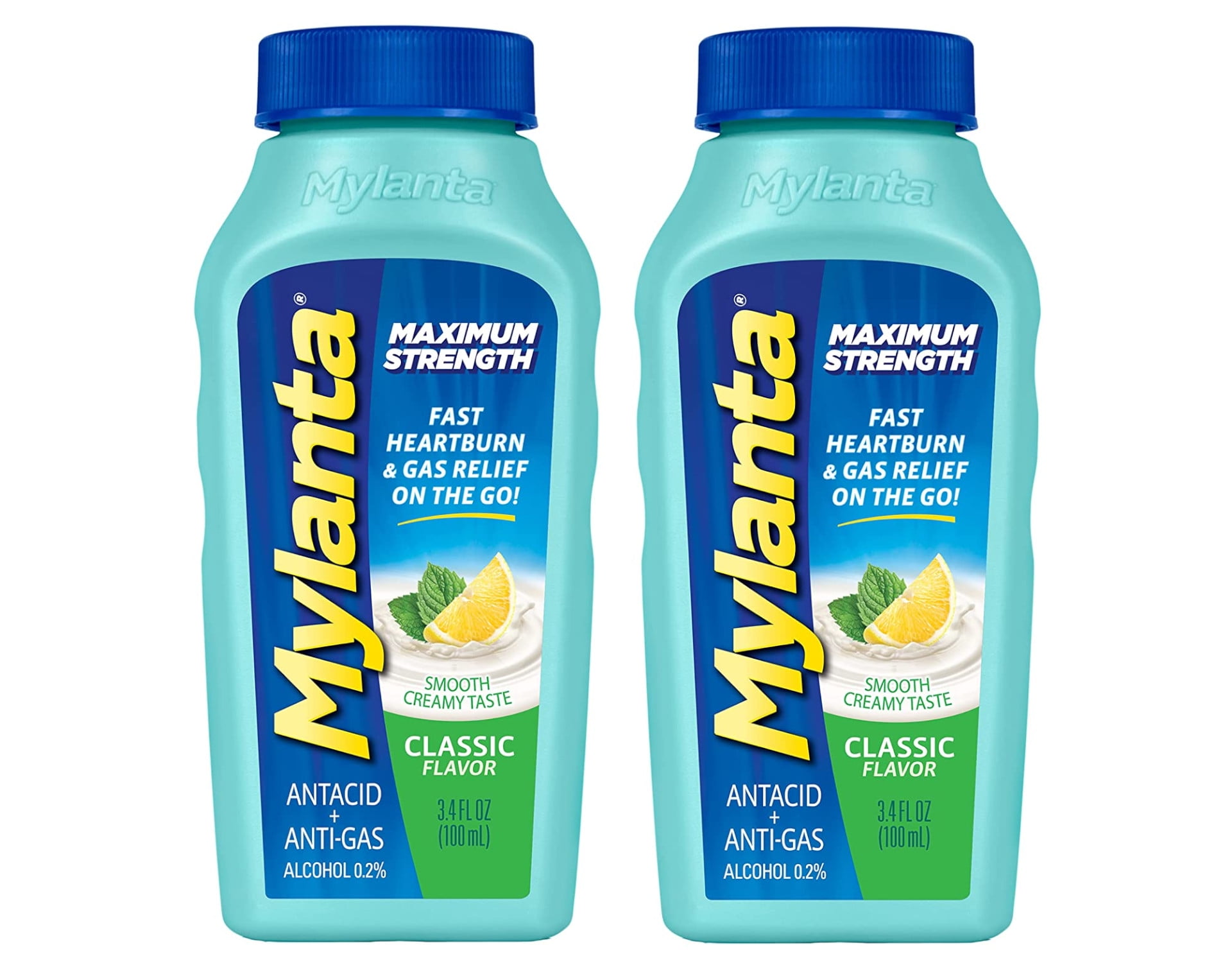 Mylanta Maximum Strength Antacid & Anti-Gas Liquid - Classic Flavor, Travel Size (3.4oz) - Pack of 2