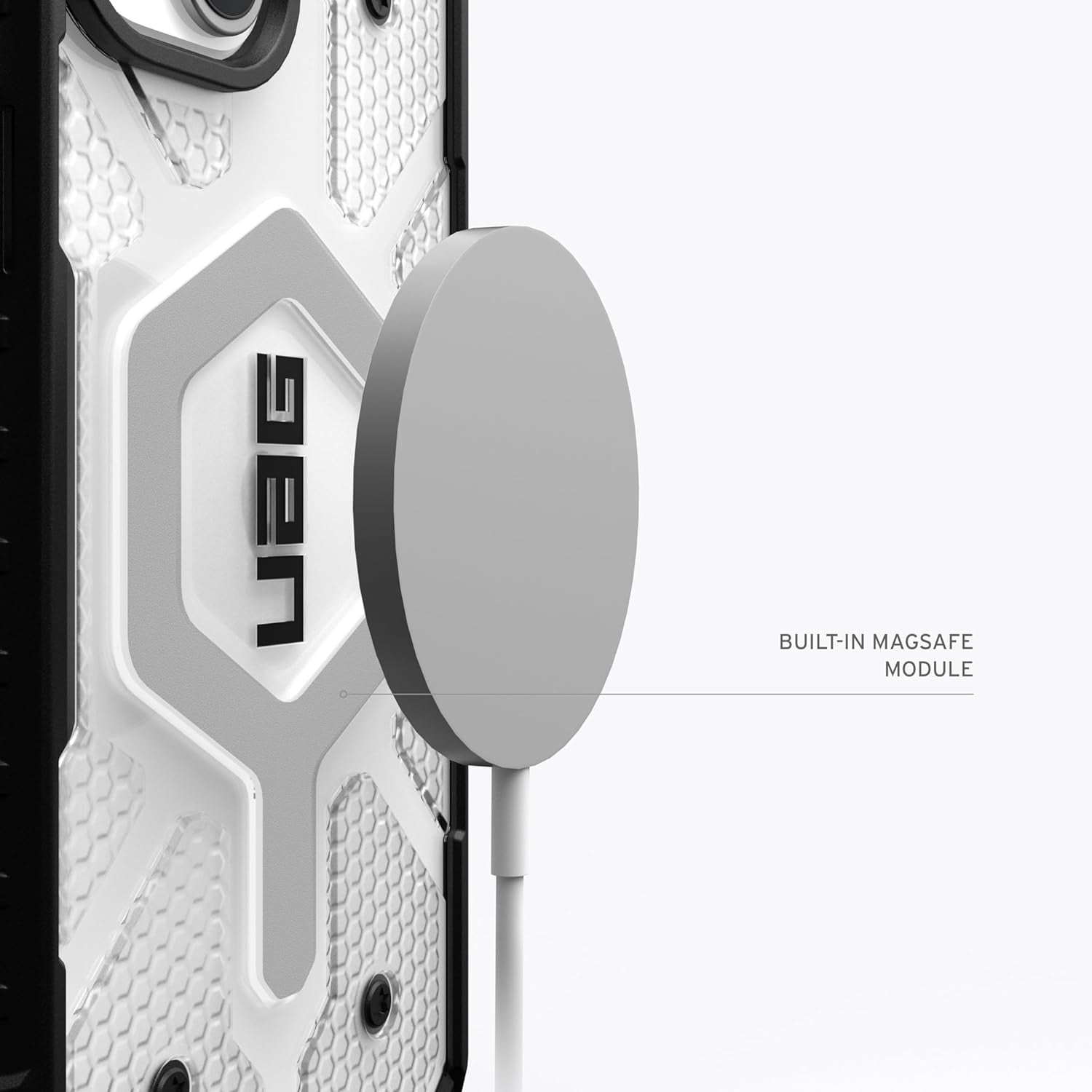 UAG iPhone 15 Case 6.1" Pathfinder Clear Ice/Silver Built-in Magnet Compatible with MagSafe Charging Rugged Transparent Dropproof Protective Cover by URBAN ARMOR GEAR