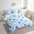 thumbnail image 3 of Feelyou Blue Love Heart Bedding Comforter Set 7pcs for Child, Kawaii Cartoon Print King Bedding Sets, Dreamy Princess Style Reversible Bed Sheets, Microfiber Bedroom Decor, 3 of 7