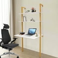 thumbnail image 3 of Ladder Desk 30x20 inches Wall Mounted Computer Desk Solid Wood Laptop Storage Table with Shelves Power Strip, 3 of 9