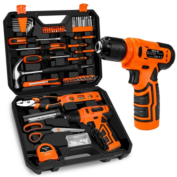 TOPHDY  139-Piece Home Repair Tool Kit with 8V Cordless Drill and Storage Case , Professional House Repair Driver Set.
