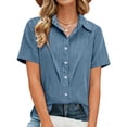 thumbnail image 3 of AherBiu Button down Shirts for Women Short Sleeve Collared Lapel V Neck Lightweight Summer Casual Tops Work Blouse, 3 of 8
