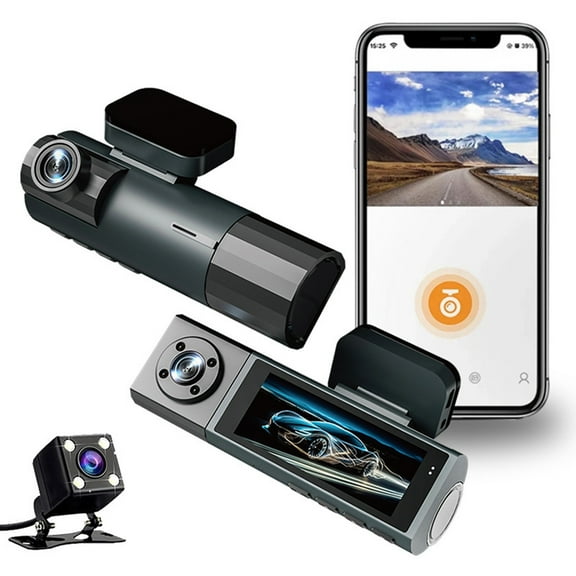 Dash Cam Front Inside Rear, 3 Channel Car Dash Camera 1080P with WiFi, Infrared Night Vision, Wide Angle Lenses, Loop Recording and Parking Monitor, Driving Recorder for Cars Taxi Rideshare