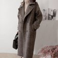 thumbnail image 1 of ZHAOCHENG Abrigo de lana cruzado a cuadros para mujer, chaqueta fina de talla grande, estilo coreano, para otoño e invierno, 1 of 5