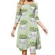 thumbnail image 1 of Vestido acampanado con forma de taza de trébol de la suerte, vestido de cuello cuadrado, vestido elegante de moda para mujer, vestido estampado, taza de té con trébol, platillo y apliques, 1 of 6