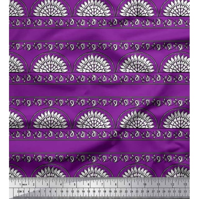 Soimoi Polyester Crepe Fabric Leaves,Floral & Paisley Block Print Fabric by The Yard 42 Inch Wide