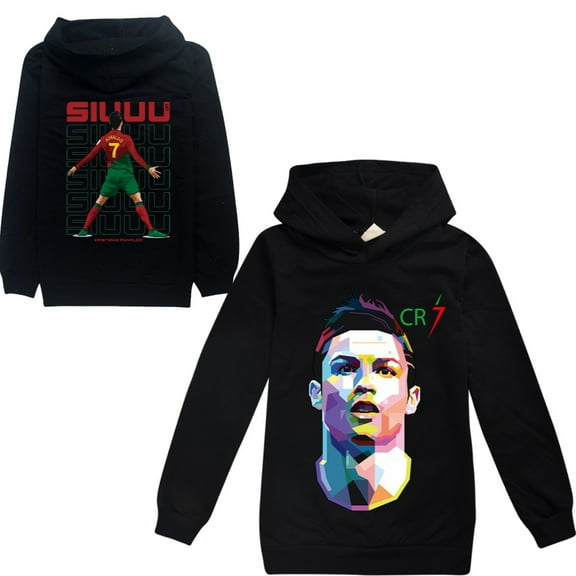 Kids Boys Girls CR7 Cristiano Ronaldo Cartoon Graphic Printed Costume Hoodies Sweatshirt Hooded Tracksuit Long Sleeve Pullover Jogging Hoody Football Star Casual Sweater Outerwear Clothes Gift 4-13