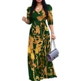 thumbnail image 1 of Vestido largo rosa con mangas abullonadas y cuello en V estampado con cinturón, 3XL, 1 of 6