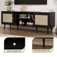 thumbnail image 5 of Rattan TV Stand for 55/65/70 inch TV, Boho 59" Entertainment Center with Storage, Modern Mid Century Media Console with Rattan Doors and Adjustable Shelf, Wood TV Stand for Living Room, Black, 5 of 10
