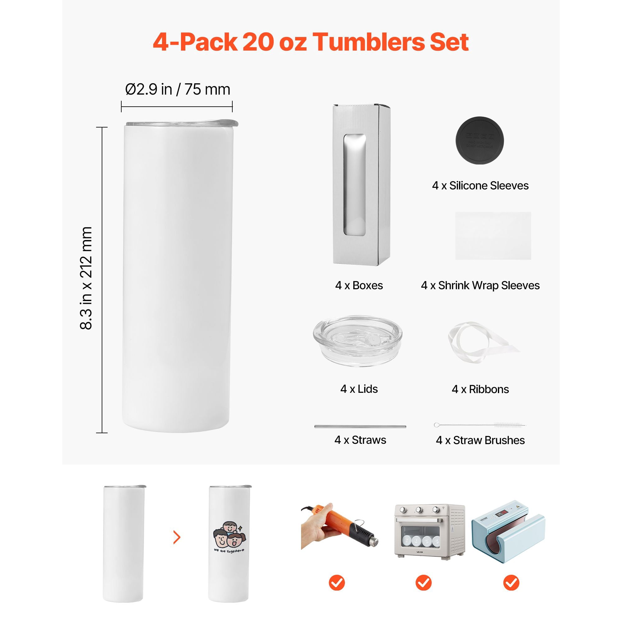 Sublimation Tumbler Bulk 20oz 304 Stainless Steel Double-Wall Vacuum Leak-Resistant with Lid Straws for DIY Custom Gifts
