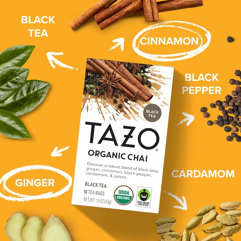 Tazo Organic Chai Spiced Black Tea – 20 Tea Bags Per Box (Pack Of 6 Boxes, 120 Bags Total)