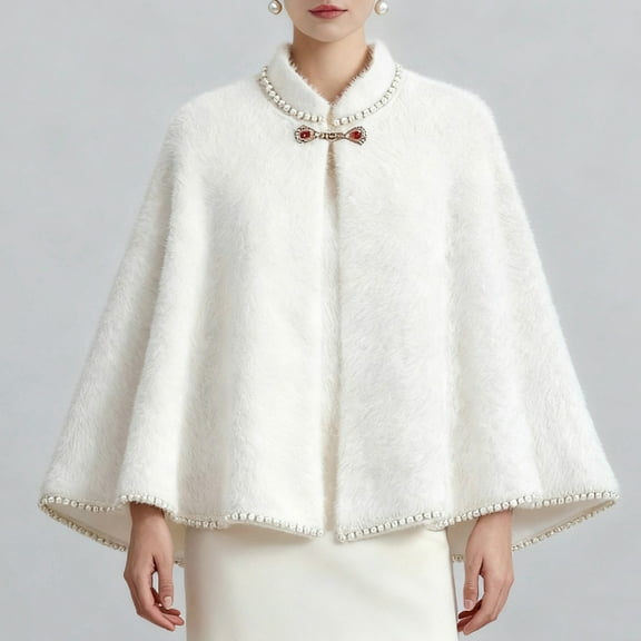 AUNVITO Cozy Thickened Loose Fit Cape Cardigan with Plush Textured Mid-Length Winter Outwear for Women