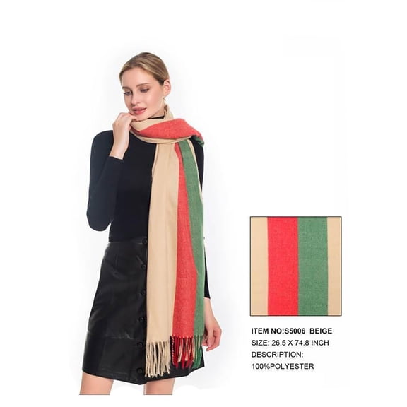 Women's Designer Print Scarf Fashion Long Plaid S5006 Oblong Scarf Beige