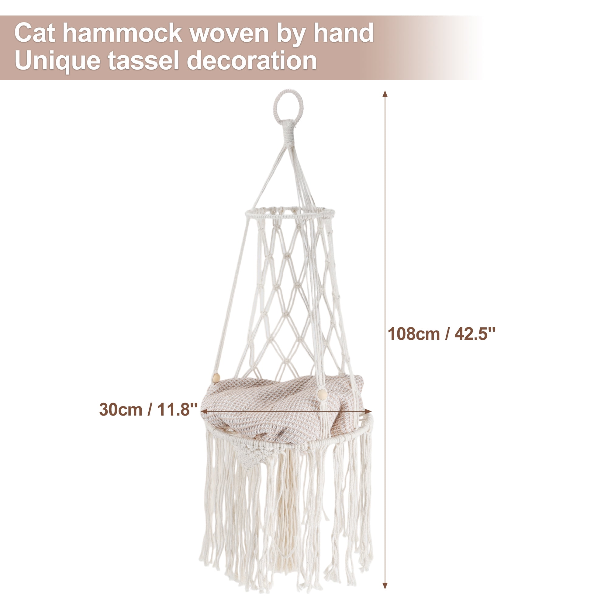 Unique Bargains Cat Window Perch Handwoven Cat Swing Cat Window Hammock Hang on Wall Bed for Sleeping and Playing Cat Perch without Cushion White 11.8 in