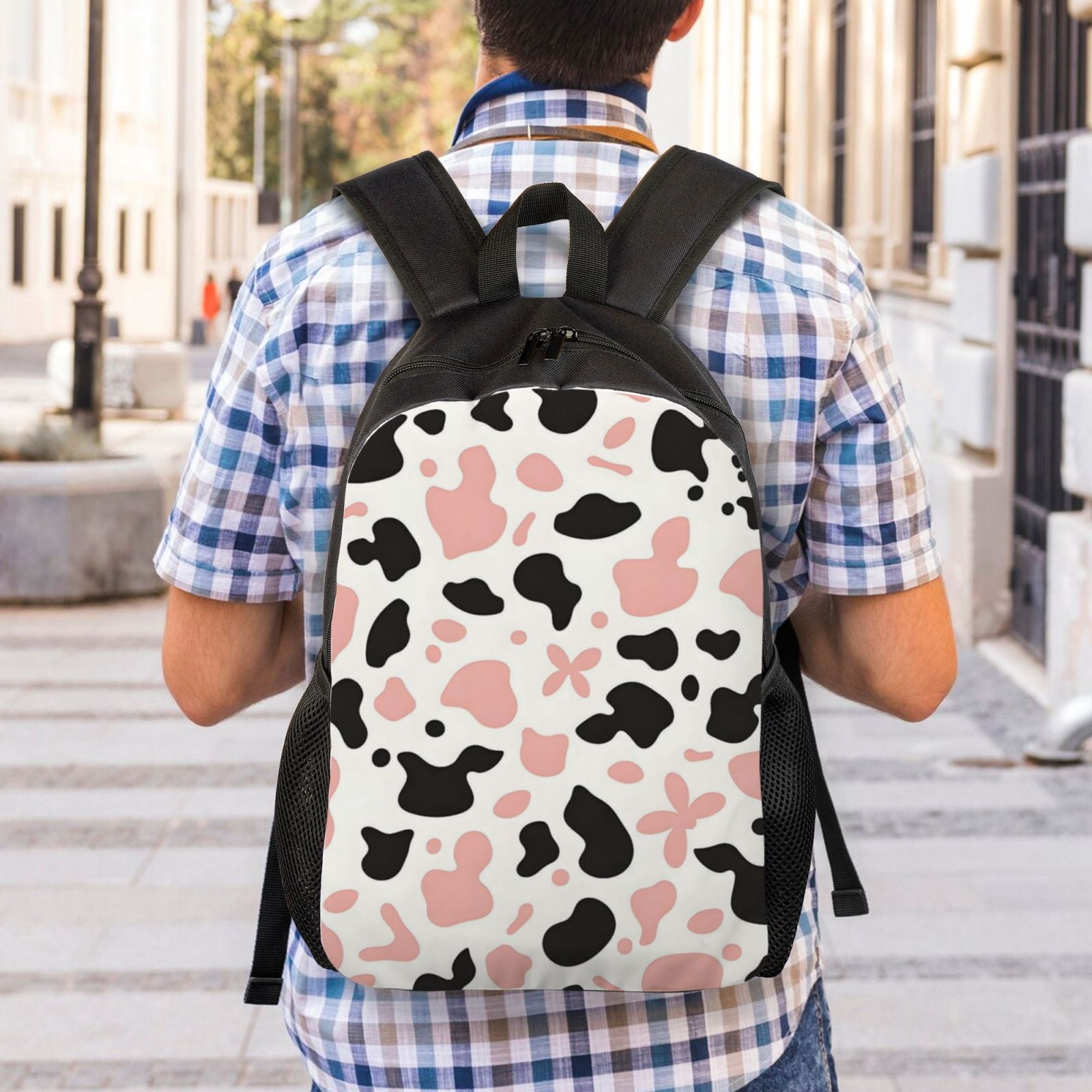 Single Side Full Backpack 16.1×11.8×4.5in Large Capacity Breathable Shoulder Belt Leisure Simple And Strong Bearing Capacity Simple Cow-Print Pattern_3
